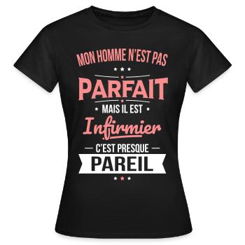 Mon homme n'est pas parfait mais il est infirmier - T-shirt Femme - noir - Devant - AI Model Female 172 dark (172cm)