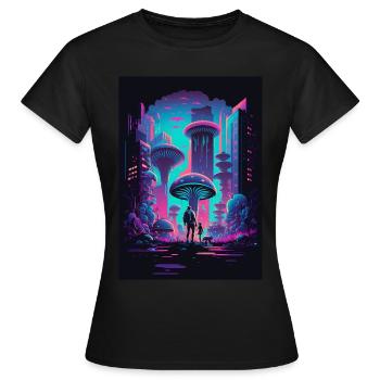 Mushroom Neon Vaporwave Nature Technocrat Hacker Techie - Women's T-Shirt - black - Front - AI Model Female 172 dark (172cm)