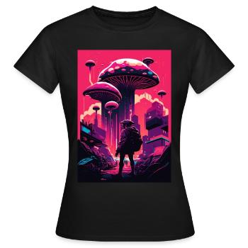 Mushroom Neon Vaporwave Natural Technocrat Hacker Techie - Women's T-Shirt - black - Front - AI Model Female 172 dark (172cm)