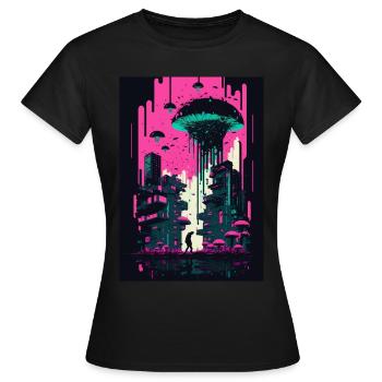 Mushroom Neon Vaporwave Natural Technocrat Hacker Techie - Women's T-Shirt - black - Front - AI Model Female 172 dark (172cm)