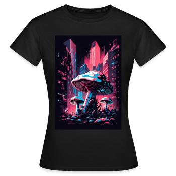 Mushroom Neon Vaporwave Natural Technocrat Hacker Techie - Women's T-Shirt - black - Front - AI Model Female 172 dark (172cm)
