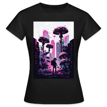 Mushroom Neon Vaporwave Nature Technocrat Hacker Techie - Women's T-Shirt - black - Front - AI Model Female 172 dark (172cm)
