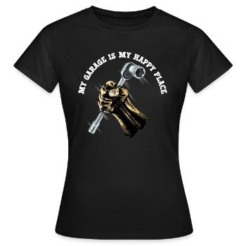 Mechaniker Meine Garage ist mein glücklicher Ort - Frauen T-Shirt - Schwarz - Vorne - AI Model Female 172 dark (172cm)