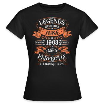 Juni 1963. Geburtstagsgeschenk Juni 1963. Juni. - Frauen T-Shirt - Schwarz - Vorne - AI Model Female 172 dark (172cm)