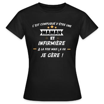compliqué d’être maman & infirmière - T-shirt Femme - noir - Devant - AI Model Female 172 dark (172cm)