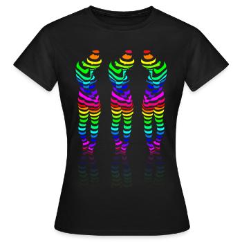 CSD 3girl friends lbgtq+ gay regenbogen party lesb - Frauen T-Shirt - Schwarz - Vorne - AI Model Female 172 dark (172cm)