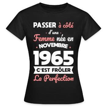 Anniversaire 60 ans - Née en Novembre 1965 - T-shirt Femme - noir - Devant - AI Model Female 172 dark (172cm)