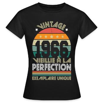 1966 – Vintage – Exemplaire unique - T-shirt Femme - noir - Devant - AI Model Female 172 dark (172cm)
