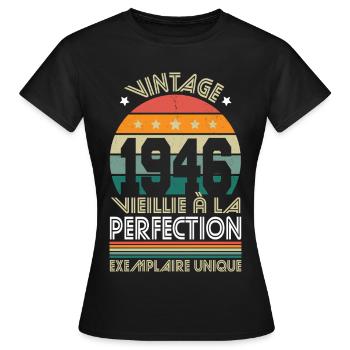 1946 – Vintage – Exemplaire unique - T-shirt Femme - noir - Devant - AI Model Female 172 dark (172cm)