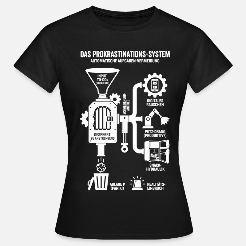 Procrastination System Funny Infographic - Women's T-Shirt - black