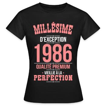 1986 – Außergewöhnlicher Jahrgang – Premiumqualität - Frauen T-Shirt - Schwarz - Vorne - AI Model Female 172 dark (172cm)