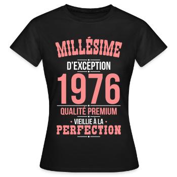 1976 – Außergewöhnlicher Jahrgang – Premiumqualität - Frauen T-Shirt - Schwarz - Vorne - AI Model Female 172 dark (172cm)
