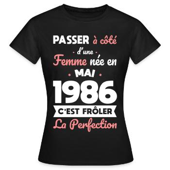 40. Geburtstag – Geboren im Mai 1986 - Frauen T-Shirt - Schwarz - Vorne - AI Model Female 172 dark (172cm)