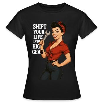 Pin-up Mécanique de voitures : Transforme ta vie - T-shirt Femme - noir - Devant - AI Model Female 172 dark (172cm)