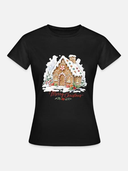Lebkuchenhaus Weihnachten - Frauen T-Shirt - Schwarz