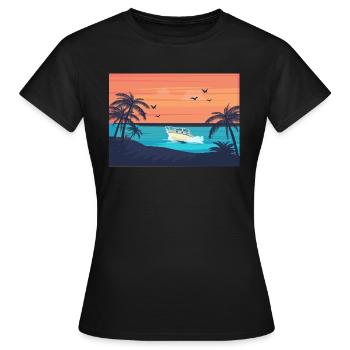 Plage / Coucher de soleil / Palmiers - T-shirt Femme - noir - Devant - AI Model Female 172 dark (172cm)