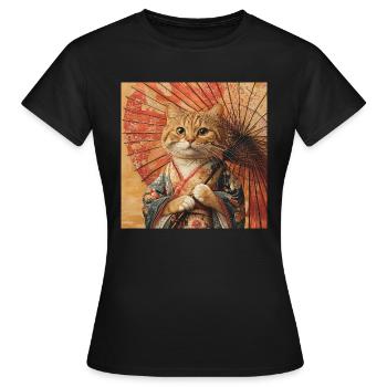Cat Kimono Japan - Women's T-Shirt - black - Front - AI Model Female 172 dark (172cm)