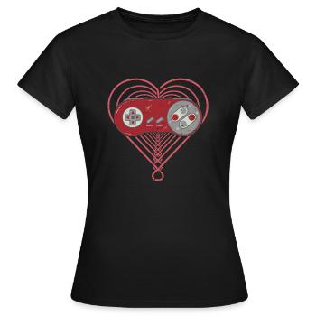 Retro Gaming Controller - Jeux vidéo Gampad Heart - T-shirt Femme - noir - Devant - AI Model Female 172 dark (172cm)