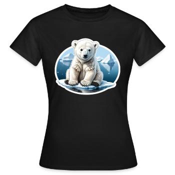 Un bébé ours polaire est assis sur une banquise. - T-shirt Femme - noir - Devant - AI Model Female 172 dark (172cm)