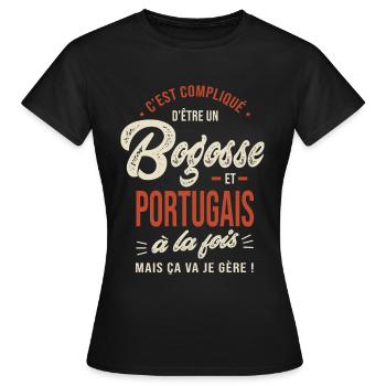 Portugais Bogosse Cadeau Humour Portugal - T-shirt Femme - noir - Devant - AI Model Female 172 dark (172cm)