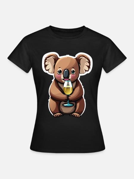 Koala Bär mit Weinglas - Frauen T-Shirt - Schwarz