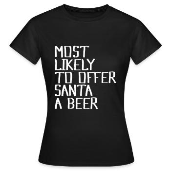 Offering Santa Claus a beer - Women's T-Shirt - black - Front - AI Model Female 172 dark (172cm)