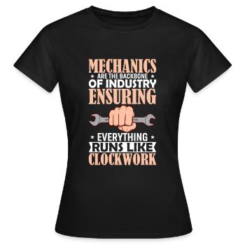 Die Mechanik ist das Rückgrat der Industrie und sorgt für - Frauen T-Shirt - Schwarz - Vorne - AI Model Female 172 dark (172cm)
