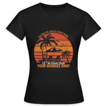 Salzwasser heilt alles; Lass dich von den Wellen waschen - Frauen T-Shirt - Schwarz - Vorne - AI Model Female 172 dark (172cm)