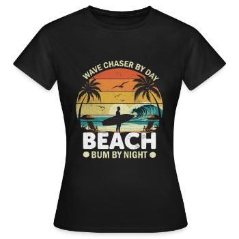Wave chaser by day, beach bum by night. - Women's T-Shirt - black - Front - AI Model Female 172 dark (172cm)