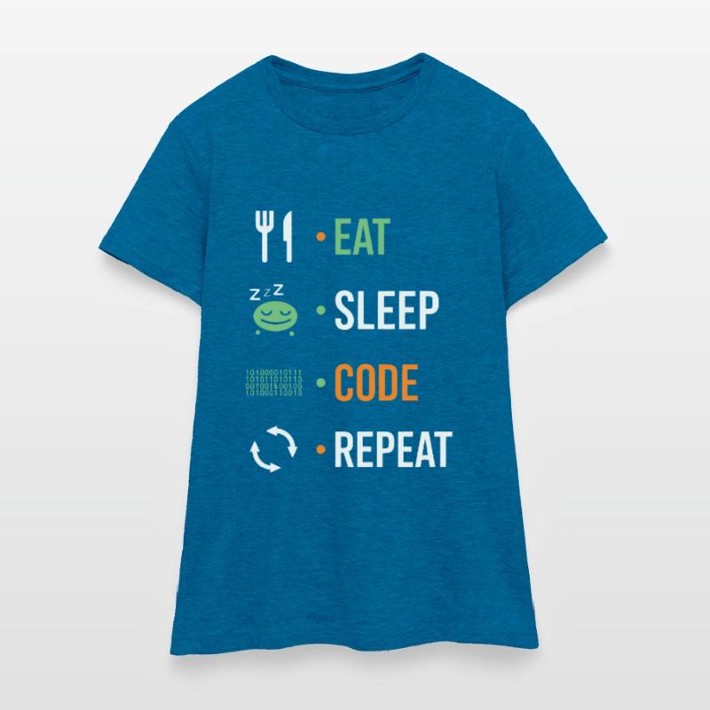 Manger, dormir, coder, répéter. T-shirt Femme
