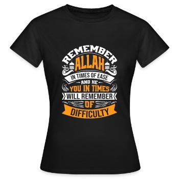 Souvenez-vous d’Allah dans les moments de facilité et Il se souviendra - T-shirt Femme - noir - Devant - AI Model Female 172 dark (172cm)