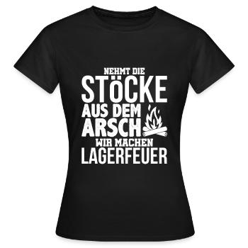 Lagerfeuer - Frauen T-Shirt - Schwarz - Vorne - AI Model Female 172 dark (172cm)