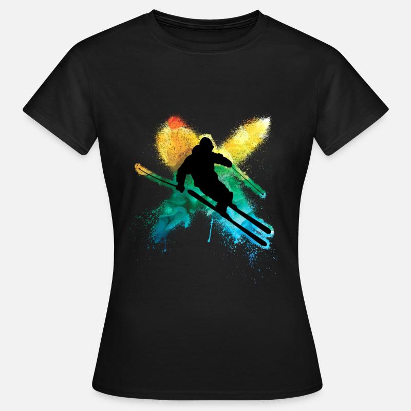 Colourful freestyle skiing in deep snow winter holidays - Women's T-Shirt - black