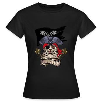 Katzenpirat Katze Pirat Seeräuber Geschenkidee - Frauen T-Shirt - Schwarz - Vorne - AI Model Female 172 dark (172cm)