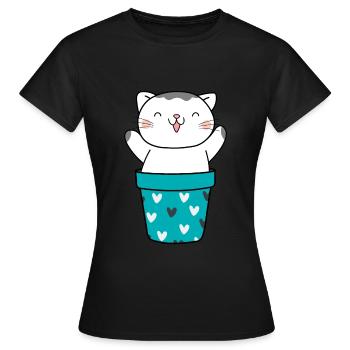 Niedliche Katze im Blumentopf - Frauen T-Shirt - Schwarz - Vorne - AI Model Female 172 dark (172cm)