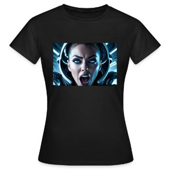 Schreiendes Astronauten-Babe - Frauen T-Shirt - Schwarz - Vorne - AI Model Female 172 dark (172cm)