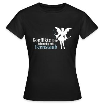 Je résous les conflits généralement avec la - T-shirt Femme - noir - Devant - AI Model Female 172 dark (172cm)