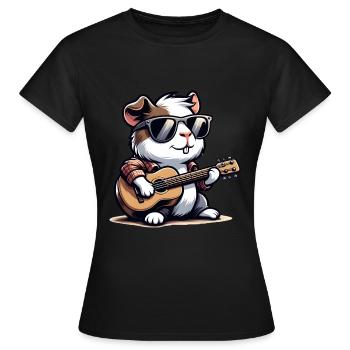 Coole Sonnenbrille Meerschweinchen spielt Gitarre - Frauen T-Shirt - Schwarz - Vorne - AI Model Female 172 dark (172cm)