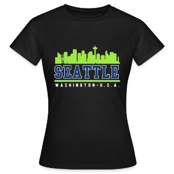 Seattle Skyline Washington usa - Women's T-Shirt - black - Front - AI Model Female 172 dark (172cm)