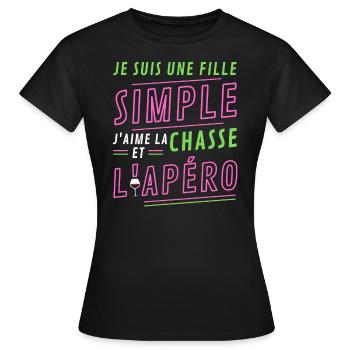Je suis une fille simple chasse apéro - T-shirt Femme - noir - Devant - AI Model Female 172 dark (172cm)