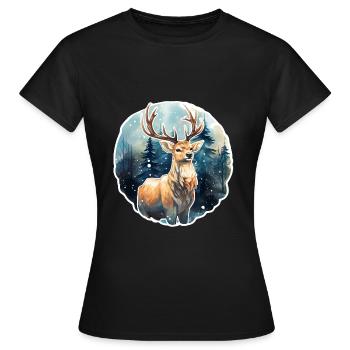 Hirsch im schneebedeckten Wald - Frauen T-Shirt - Schwarz - Vorne - AI Model Female 172 dark (172cm)