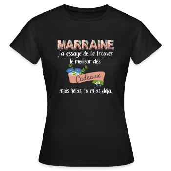 Marraine Humour Cadeau baptême et Anniversaire - T-shirt Femme - noir - Devant - AI Model Female 172 dark (172cm)