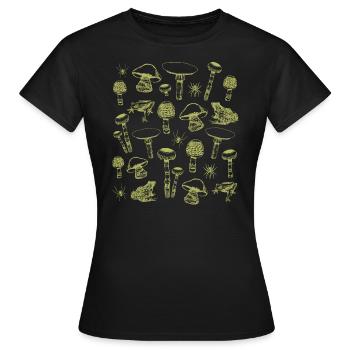 Green Magic Mushrooms & Frogs - Women's T-Shirt - black - Front - AI Model Female 172 dark (172cm)