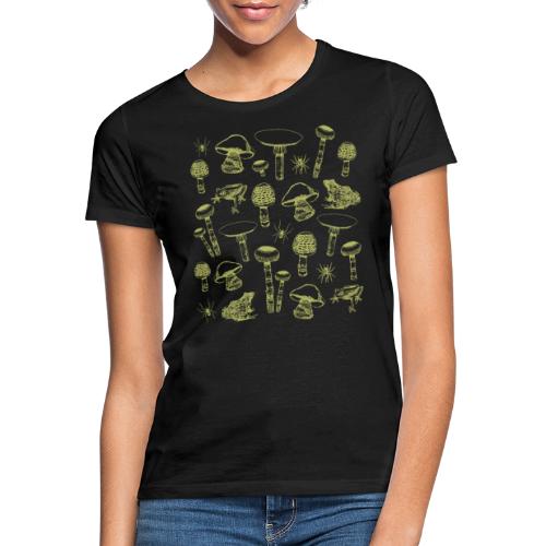 Green Magic Mushrooms & Frogs - Dame-T-shirt