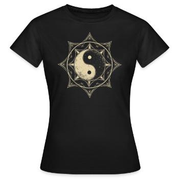 Heilige Geometrie Ying und Yang - Frauen T-Shirt - Schwarz - Vorne - AI Model Female 172 dark (172cm)