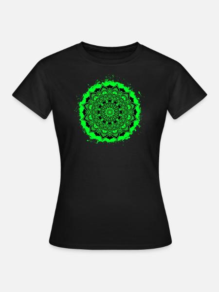 Mandala spirituelle Grün und Schwarz Umriss - Frauen T-Shirt - Schwarz
