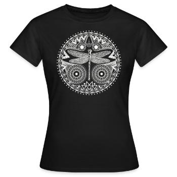 Magischer Mandala-Libellen-Halbmond-Entwurf - Frauen T-Shirt - Schwarz - Vorne - AI Model Female 172 dark (172cm)