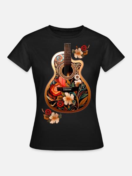 Beautiful guitar with floral pattern - Women's T-Shirt - black