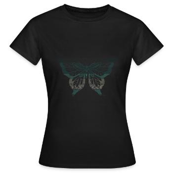 CHIC BUTTERFLY türkis, Vintage Style, Ringraster - Frauen T-Shirt - Schwarz - Vorne - AI Model Female 172 dark (172cm)