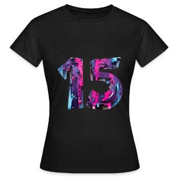 NR. 15 NUMMER 15 COOL 15. GEBURTSTAG - Frauen T-Shirt - Schwarz - Vorne - AI Model Female 172 dark (172cm)